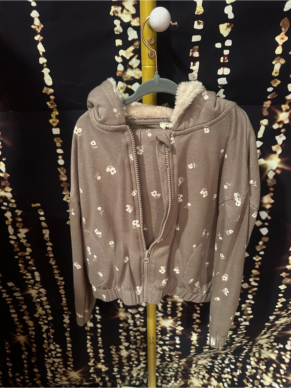 Jessica Simpson Taupe Floral Hooded Puffer Jacket for Kids